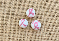 1 | Triple Pink Ribbon Awareness Round Beads - Vertical Hole