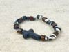 Gemstone Chip beads, a Howlite cross, natural wood beads all on a quality stretchy cord  