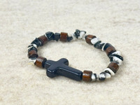 Gemstone Chip beads, a Howlite cross, natural wood beads all on a quality stretchy cord  