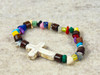 Gemstone Chip beads, a Howlite cross, natural wood beads all on a quality stretchy cord  