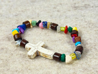 Gemstone Chip beads, a Howlite cross, natural wood beads all on a quality stretchy cord  