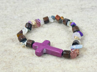 Gemstone Chip beads, a Howlite cross, natural wood beads all on a quality stretchy cord  