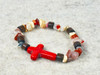 Gemstone Chip beads, a Howlite cross, natural wood beads all on a quality stretchy cord  