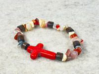 Gemstone Chip beads, a Howlite cross, natural wood beads all on a quality stretchy cord  