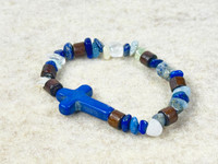 Gemstone Chip beads, a Howlite cross, natural wood beads all on a quality stretchy cord  