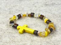 Gemstone Chip beads, a Howlite cross, natural wood beads all on a quality stretchy cord  