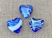 1 | Cobalt Blue Striped Heart Beads | Lampwork Glass