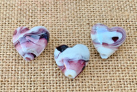 1 | Plum Purple & Creamy White Hearts | Lampwork Glass Beads