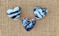 1 | Black, White & Plum Heart Beads | Lampwork Glass