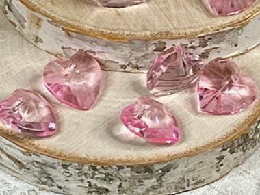 Pink crystal heart beads 14x14x7mm with a top front drilled 1mm hole