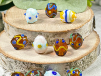 Decorated White & Brown Egg Beads - 10x12mm | 1mm Hole
