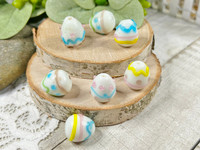 White eggs with pink, blue, yellow & green designs - 14x15mm - 1mm Hole 