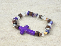 Gemstone Chip beads, a Howlite cross, natural wood beads all on a quality stretchy cord  
