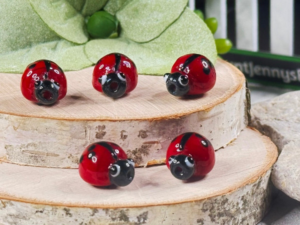 1 | Red Ladybug Beads | Lampwork Glass - Aunt Jenny's Beads
