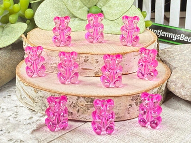 Add a hot pink gummy bear to a Valentine's Candy beaded bracelet