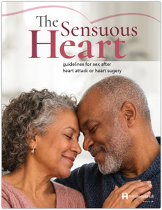 Cover of the book 'The Sensuous Heart: guidelines for sex after heart attack or heart surgery', featuring a warm photograph of an older Asian couple embracing, with the woman with her eyes closed, resting her head and hand gently against the man's chest.