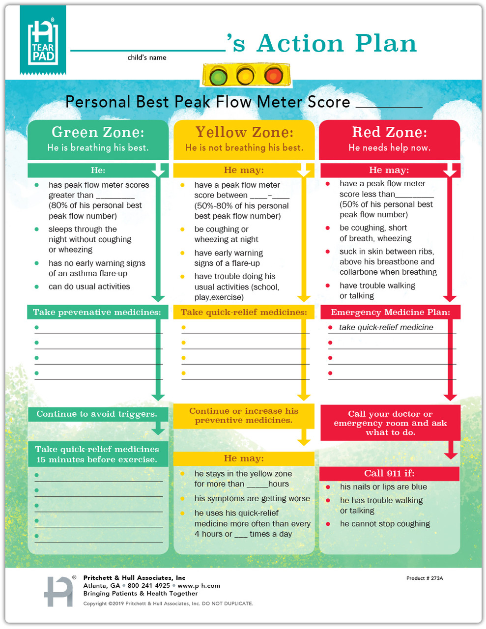 Ped Asthma Treatment Plan Tearpad (50 sheets per pad) - Pritchett and Hull