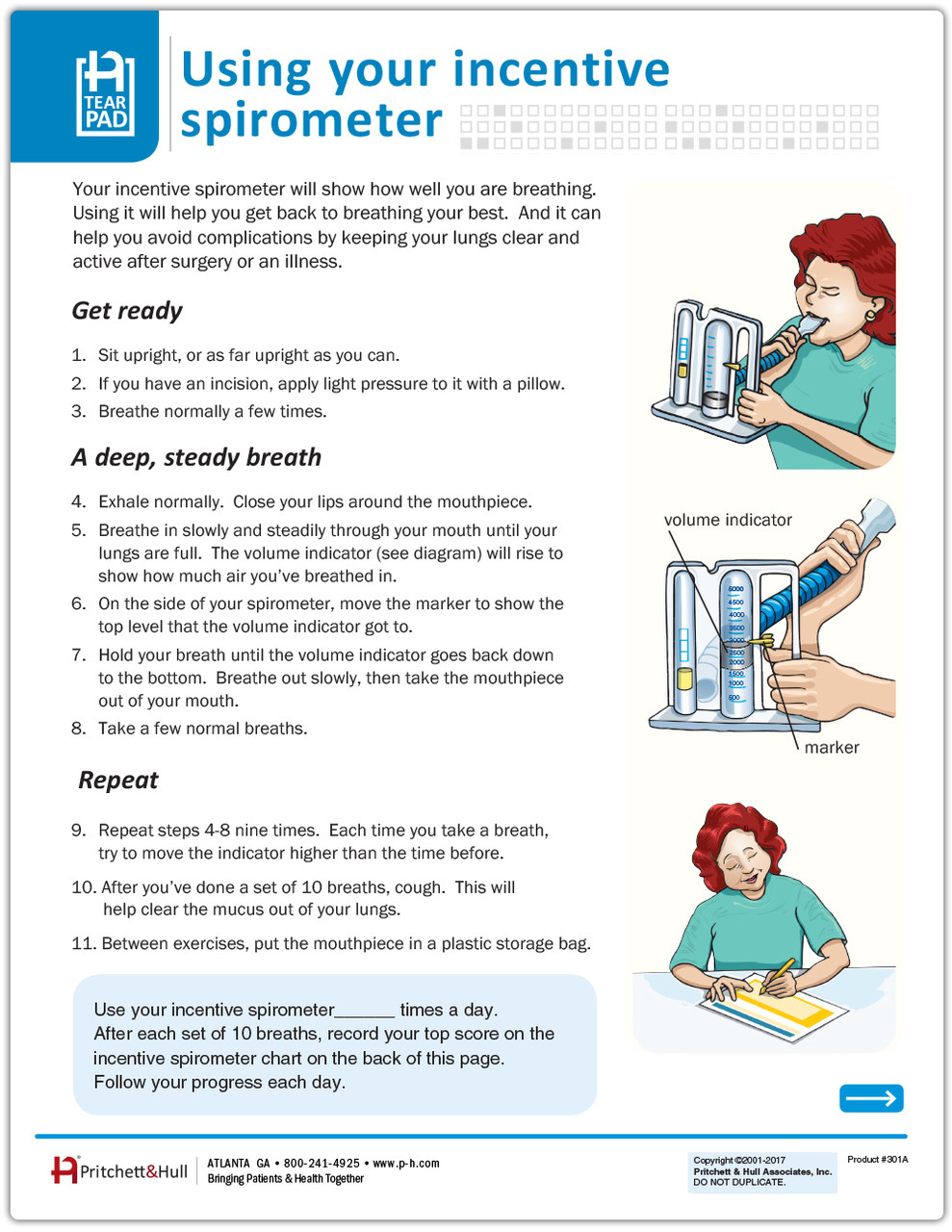 Incentive Spirometer Tearpad (50 sheets per pad) - Pritchett and Hull