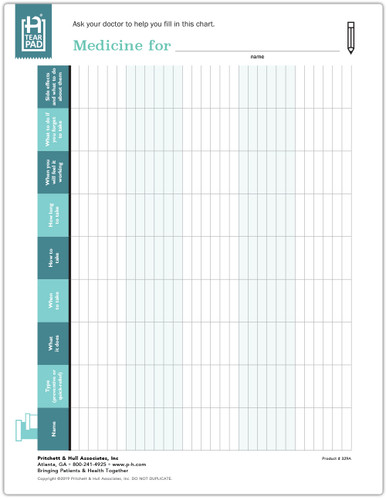 Asthma Medicine Chart Tearpad (50 sheets per pad) (329A) front side