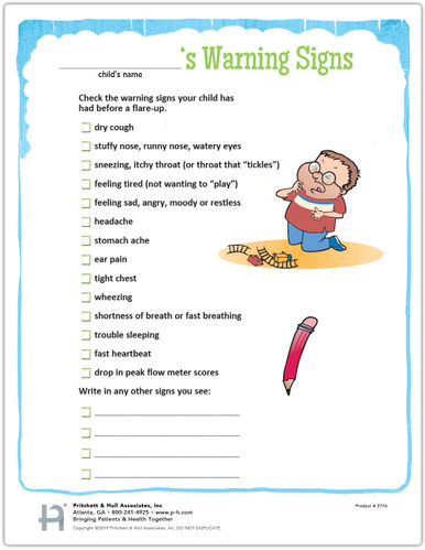 Pediatric Asthma Warning Signs Tear Sheet (277A) - front side