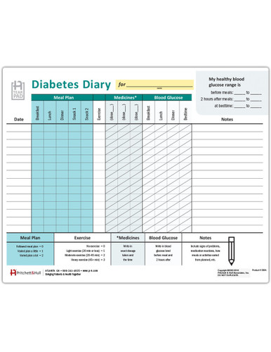 Diabetes Management Diary Tearpad (50 sheets per pad) (336A) - front side