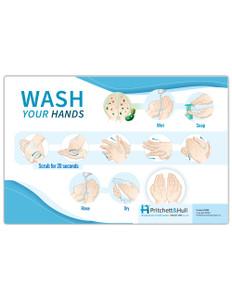 Alt Text: Educational handwashing poster by Pritchett & Hull showing a side-by-side comparison of germ-covered hands versus clean hands to promote clinical hand hygiene.  Detailed Image Description for SEO & AccessibilityThis clinical patient education graphic features a clear, high-contrast visual comparison designed to encourage proper hand hygiene in medical facilities.  The Germ-Covered Hands (Left): The left side of the graphic displays a pair of open, upturned human palms covered in a variety of microscopic organisms. The stylized germs are illustrated in various sizes and shapes using contrasting shades of green and brown.  Microbe Close-Up (Bottom Right): In the lower-right corner, a magnified callout emphasizes the presence of these pathogens. It features a large, bright green, rod-shaped bacterium covered in hair-like pili, situated next to a square-shaped brown microbe.  The Clean Hands (Right): The right side of the graphic presents an identical pair of upturned palms. In stark contrast to the first image, these hands are completely clean, clear, and free of any bacteria or dirt, visualizing the direct result of following the proper handwashing steps: Wet, Soap, Scrub for 20 seconds, Rinse, and Dry.  This striking "before and after" presentation serves as an immediate, easy-to-understand visual aid for infection control and healthcare compliance campaigns.