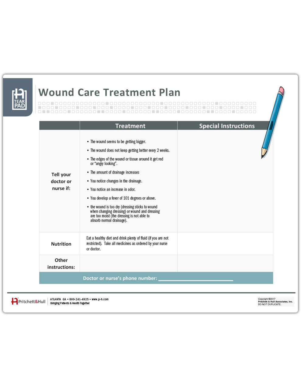 Wound Care Treatment Plan Tearpad 50 Sheets Per Pad Pritchett And Hull
