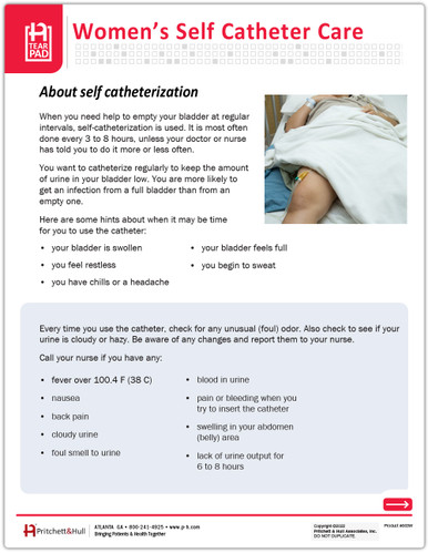 Women's Self Catheter Care page 1