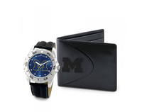 Michigan Wolverines NCAA Mens Leather Watch and Wallet Gift Set