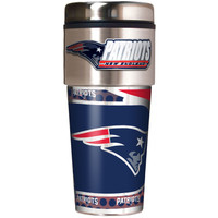 New England Patriots 16oz Travel Tumbler with Metallic Wrap Logo