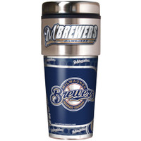 Milwaukee Brewers 16oz Travel Tumbler with Metallic Wrap Logo
