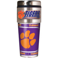 **Clemson Tigers 16oz Travel Tumbler with Metallic Wrap