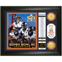 ***Denver Broncos Super Bowl 50 Champions 2pc Gold Coin Banner Photo Mint LE