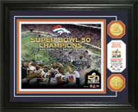  ***Denver Broncos Super Bowl 50 Champions Celebration 2pc Gold Coin Photo Mint LE