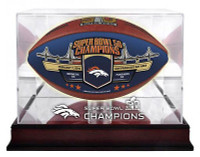  **Denver Broncos Super Bowl 50 Champions Color Panel Wilson Leather Football LE w/Mahogany Mirror Football Display Case