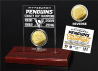   Pittsburgh Penguins 4X Stanley Cup Champions Gold Coin Etched Acrylic LE 5000