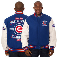   Chicago Cubs 2016 3 Time World Series Champions Two-Tone Wool Leather Jacket - Royal/White