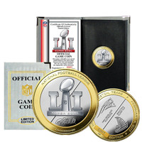            *Super Bowl LI Atlanta Falcons vs New England Patriots Official NFL Two Tone Silver and Gold Flip Coin w/Case
