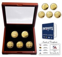          New England Patriots 4-Time Super Bowl Champions 5pc 24kt Gold Set w/Case LE of only 1,000