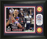                         New England Patriots Tom Brady 2016 5X Super Bowl LI Champions MVP 2pc Bronze Coin Photo Mint LE 5000