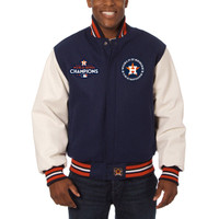                                  Houston Astros 2017 World Series Champions Wool Jacket with Leather Sleeves - Navy/White