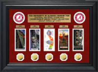                                 Alabama Crimson Tide National Championship Series 5pc Gold Coin and 5pc Ticket Collection Framed LE 1,000