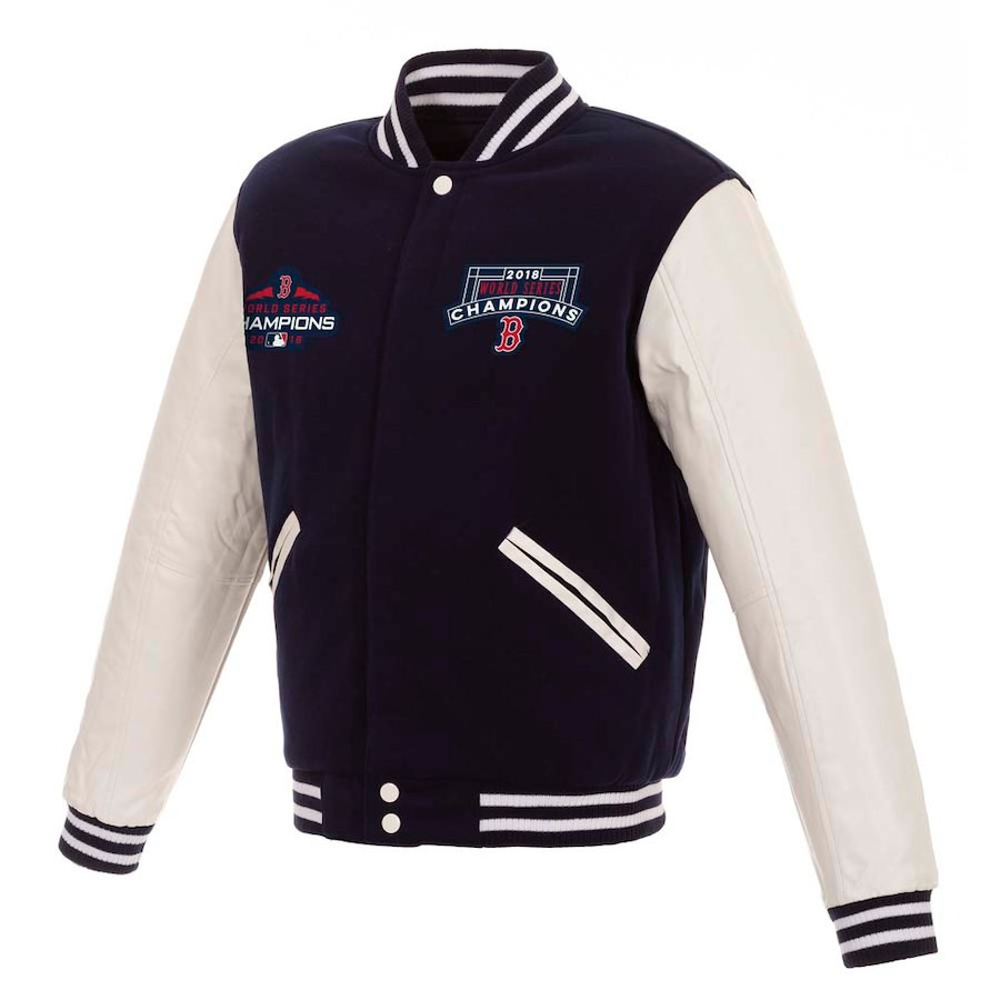 Boston Red Sox 2018 World Series Champions Logo Leather Jacket – Navy