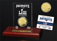 New England Patriots Super Bowl 53 Champions Silver Colored Coin Etched Acrylic Display LE 5,000