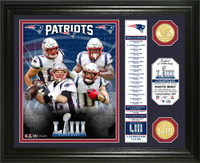 New England Patriots Super Bowl 53 Champions Banner 2pc 24k Gold Coin Photo Mint Framed LE 5,000
