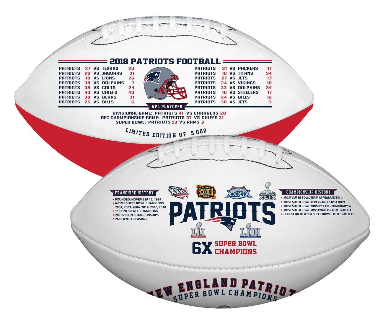 New England Patriots 6 Time Super Bowl Champions Wilson Leather Football Le 5 000
