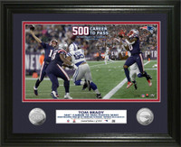 New England Patriots Tom Brady 500th Career TD Pass 2pc Silver Coin Photo Mint Framed LE 2,018