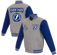 Tampa Bay Lightning Men's Gray/Blue 2-Time Stanley Cup Champions Poly-Twill Jacket with Embroidered and Applique Logos