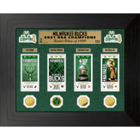 Milwaukee Bucks 2021 NBA Champions 4pc 24k Gold Deluxe Photo Mint Framed 18" x 22" LE 1,000