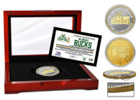 Milwaukee Bucks 2021 NBA Champions 2-Tone Gold and Silver Coin w/Cherry Glass Case LE 5,000